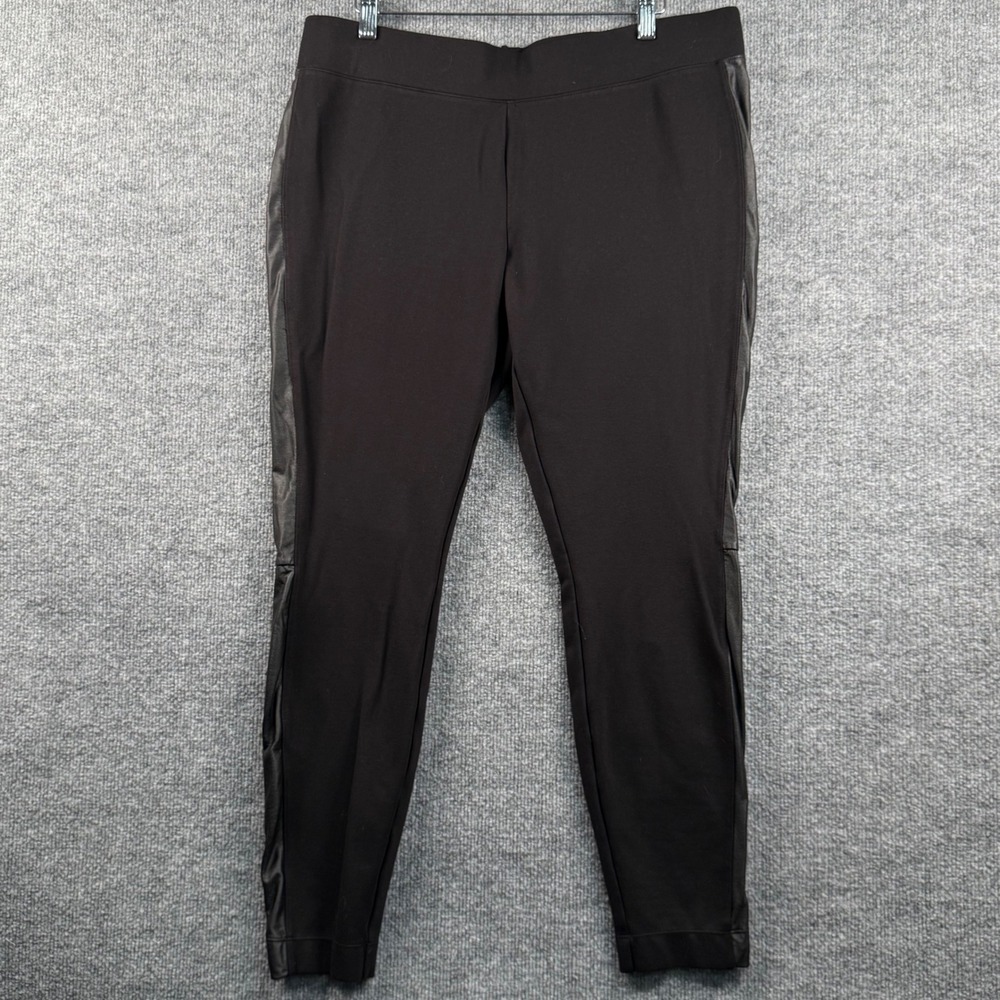 WHBM Large Black Faux Leather Tuxedo Side Panel Leggings Biker Moto Edgy Pants - Picture 1 of 7